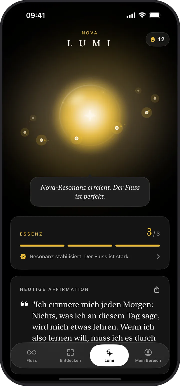Der Lumi-Bildschirm in Lumina im dunklen Modus