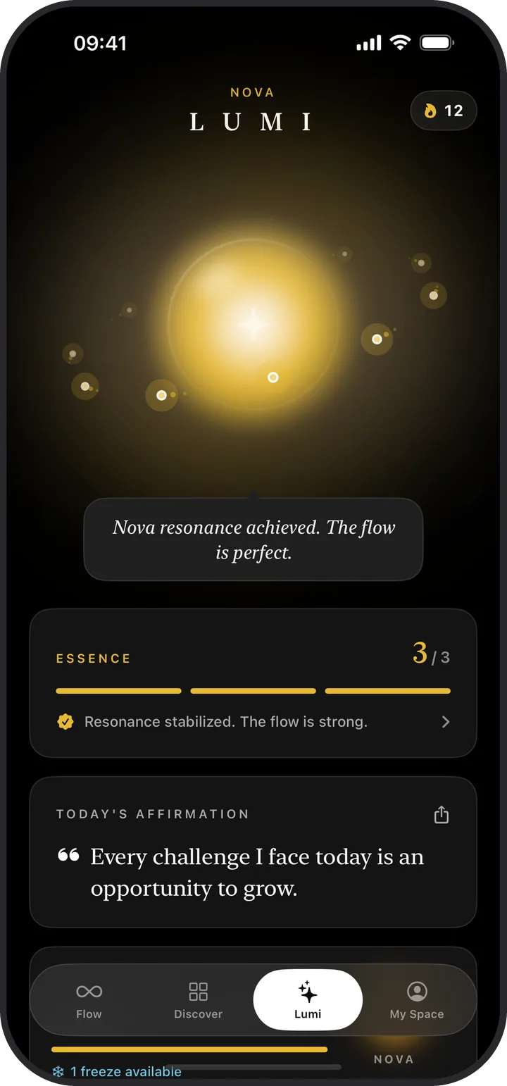 The Lumi screen in Lumina in dark mode