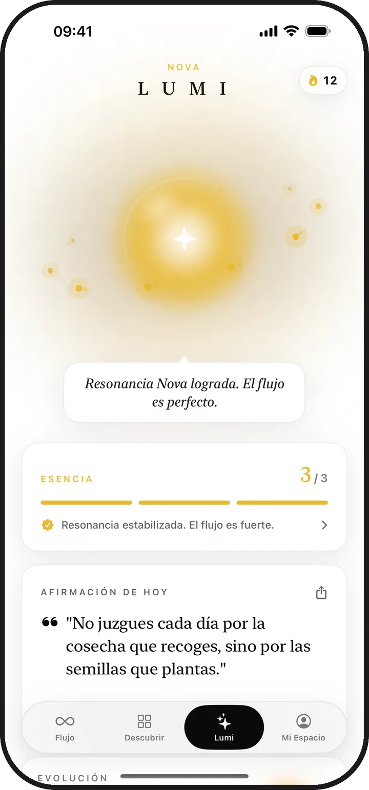 La pantalla Lumi de Lumina con una luz resplandeciente y la esencia de hoy