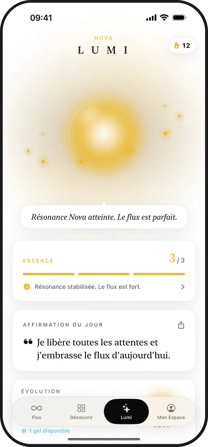 L'écran Lumi de Lumina avec une lumière scintillante et l'essence du jour