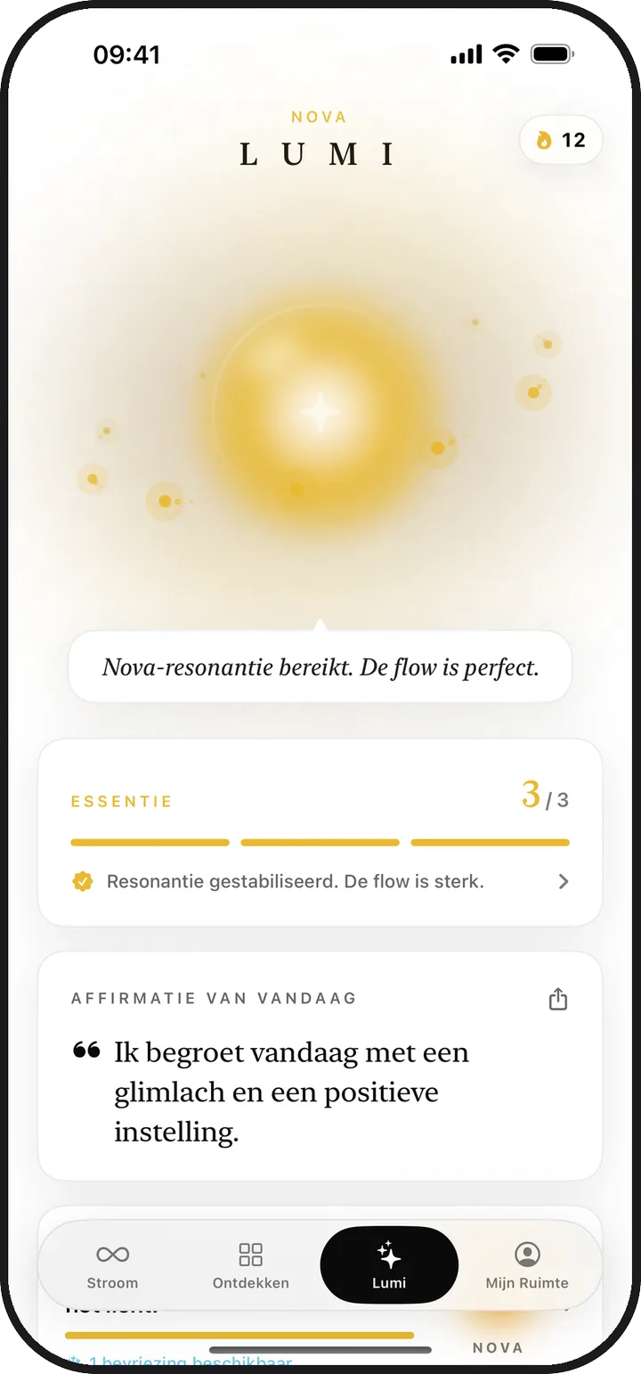 Het Lumi-scherm in Lumina met een stralend licht en de essentie van vandaag