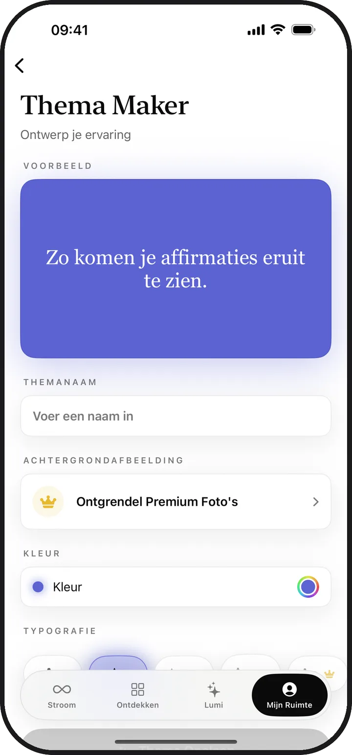 De Thema Maker in Lumina met een voorbeeld van een eigen thema