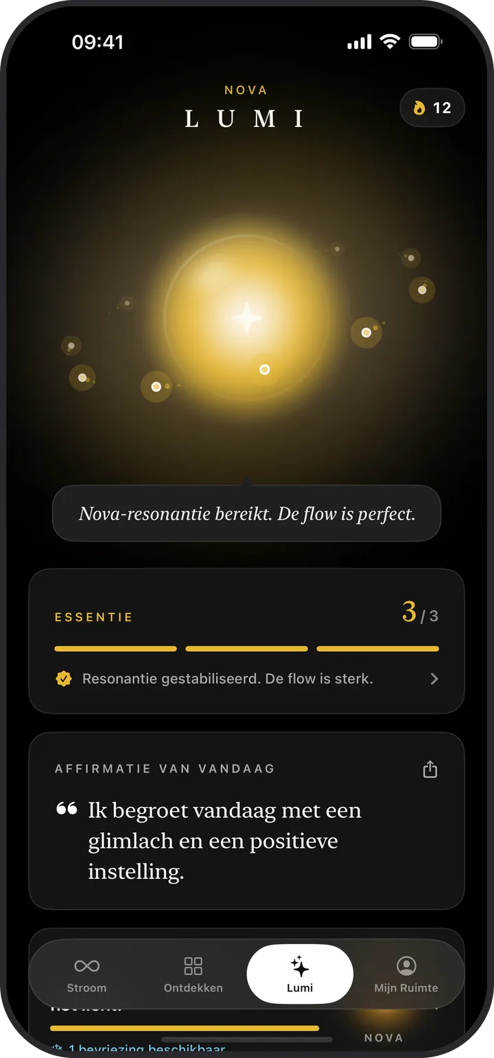 Het Lumi-scherm in Lumina in donkere modus