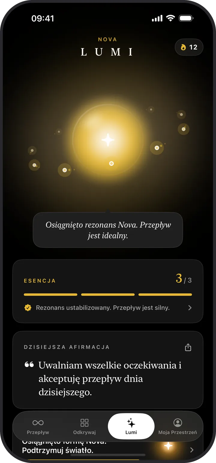 Ekran Lumi w aplikacji Lumina w trybie ciemnym