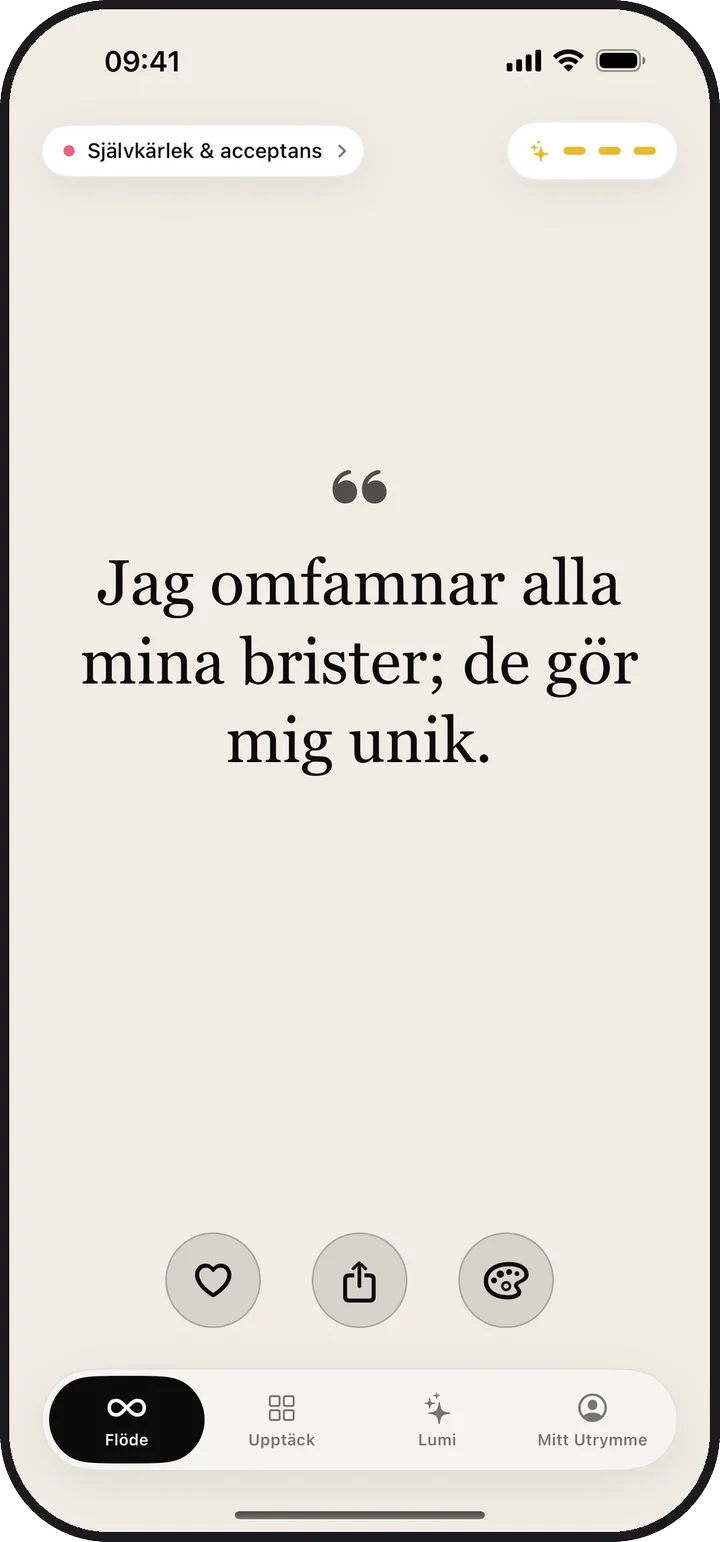 Skärmen Flöde i Lumina med en daglig affirmation