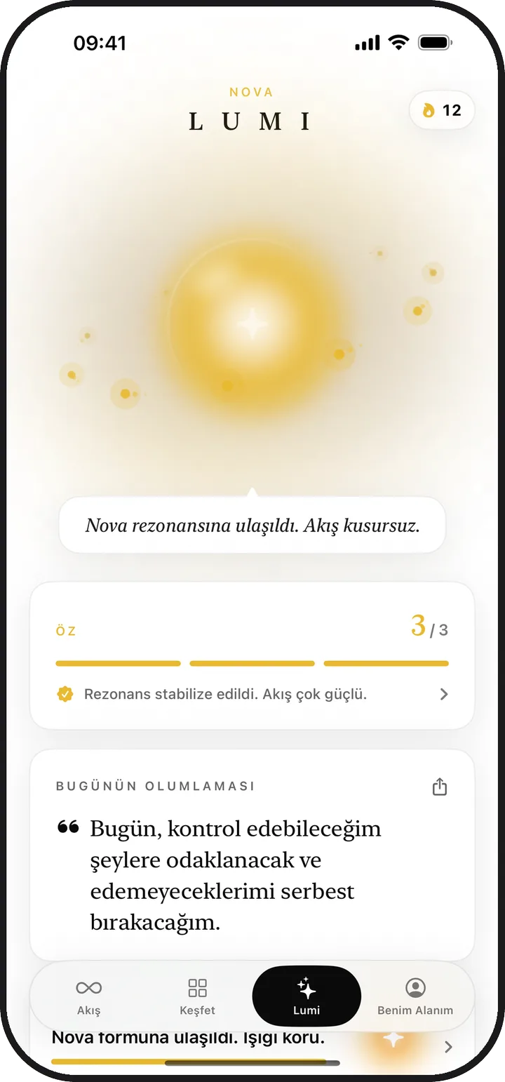 Lumina'daki Lumi ekranında parıldayan bir ışık ve bugünün özü