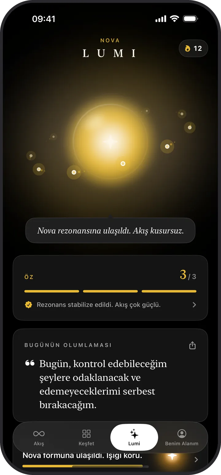Lumina'daki Lumi ekranı koyu modda